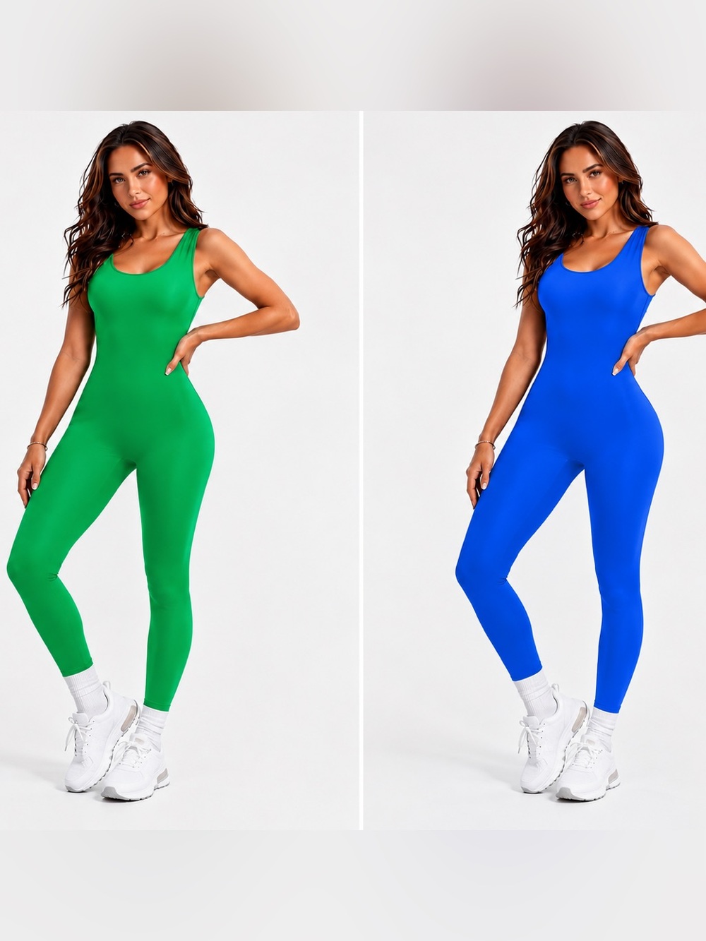 TWO Women’s Scoop-Neck Stretch Jumpsuit — Green, Blue